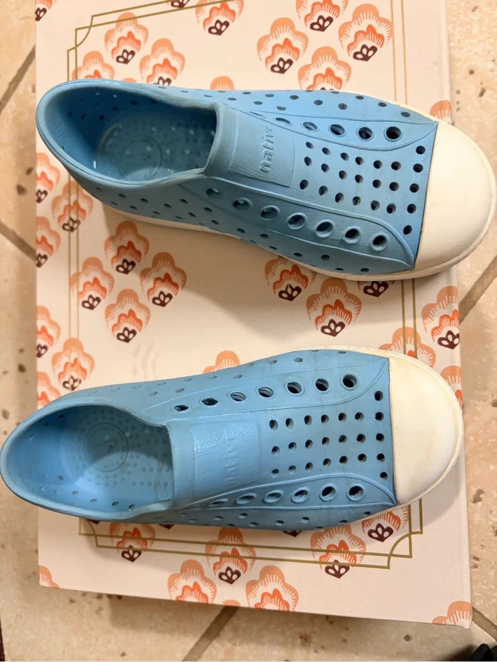 Native Kids Light Blue Water Slip-On Shoes with White Toe